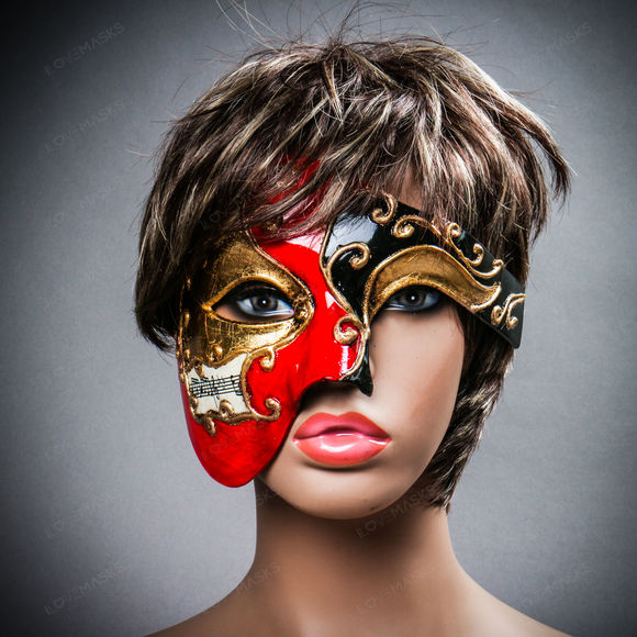 Phantom Of Opera Musical Masquerade Venetian Men Full Mask - Red Black - Picture 9 of 10